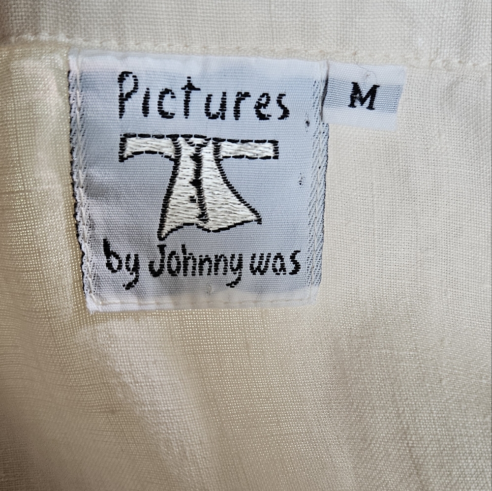 Johnny Was Vintage Cream/Ivory 100% Linen Floral Embroidered Maxi Shirt Dress - Picture 8 of 12